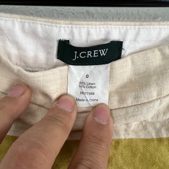 J Crew Beige Chartreuse Striped Linen Blend Mini Skirt Size 0 - Picture 3 of 5